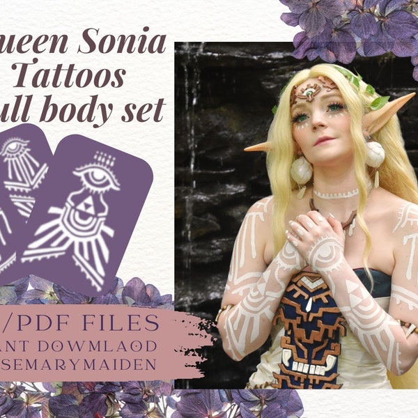 Queen Sonia Full Tattoo Templates from Tears of the Kingdom, Digital download PNG