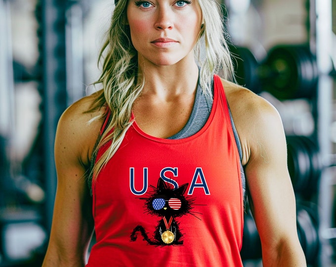 Featured listing image: American Pride Cool Cat Patriotic Racerback Tee