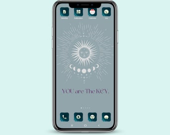 Mobile Phone Background Instant Downloadable Inspiring Quote You Are The Key Sun Moon Phases Blue Scene Png File Iphone Android Wallpaper