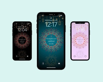 A Set Of 3 Iphone Android Phone Backgrounds, Astrology Celestial Theme With Every Day Motivational Quote, Moon Stars Sun instant Download