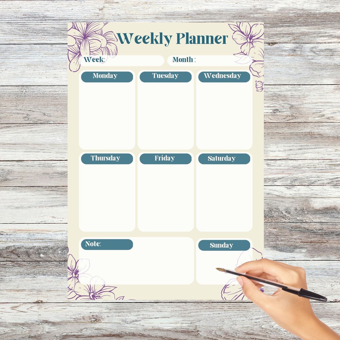 Weekly Planner Printable Desk Plan Pdf Instant Download Beige Violett ...