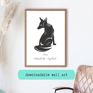 Keltische dieren astrologie Fox sterrenbeeld voor maart april geboren Instant downloadbare illustraties, transparante achtergrond Png-bestand Wall Decor Print