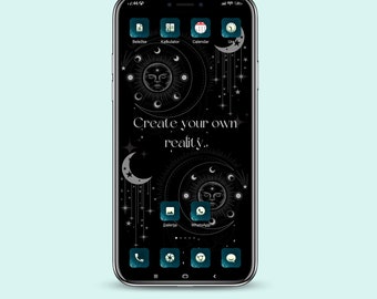 Phone Screen Wall Paper Instant Downloadable Png File Astrology Celestial Theme Sun Stars Hanging From Moon Download Uplifting Quote Create