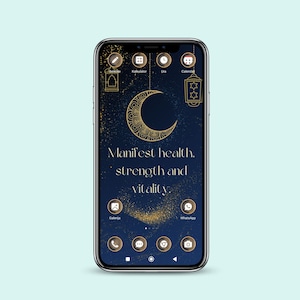 Phone Background Blue Night Sky Dreams Of Morocco Lantern Moon Style Motivational Quote Manifest Health Strength And Vitality Uplifting