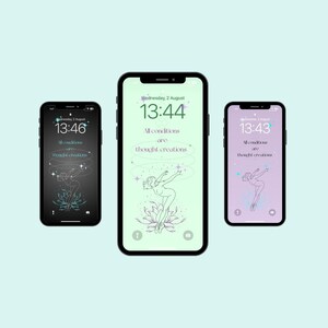 En uppsättning av 3 iPhone Android-telefonbakgrunder, direkt nedladdningsbara, astrologi, himmelskt tema, helig geometri, vardagliga inspirerande citatkonst