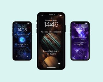 A Set Of Three Iphone Android Phone Wallpapers, Space Nebula Planets Theme, Instant Downloadable Mobile Wall Art, Everyday Inspiration Quote