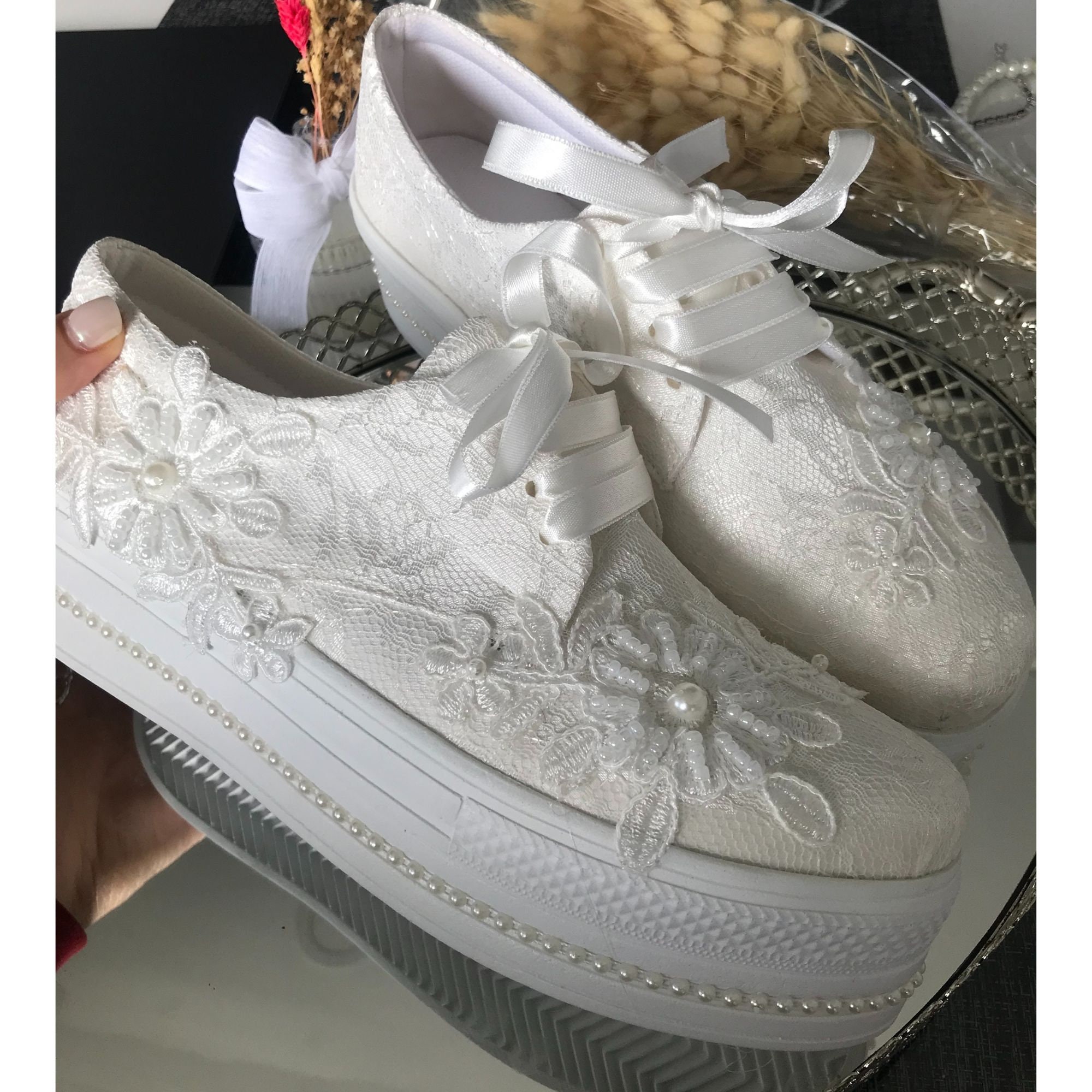 Lace Wedding Sneakers for Bride Bridal Converse Platform Etsy