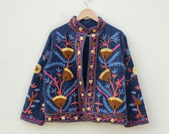Handmade Suzani Embroidered Jacket: Indian TNT Cotton Coat