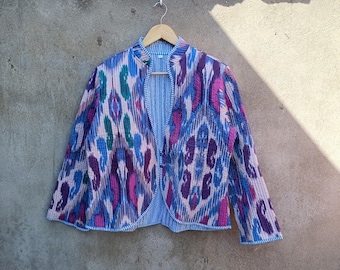 Block Printed Cotton Quilted Jacket: Indian Handmade Boho Coat