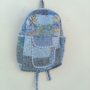 Mochila acolchada estampada a mano: bolso para portátil de patchwork de algodón
