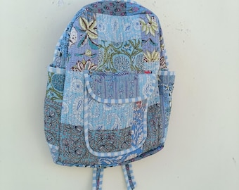 Hand Block Printed Quilted Backpack: Cotton Patchwork Laptop Bag