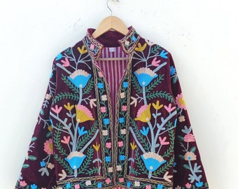 Handmade Velvet Suzani Coat: Indian Embroidery, Boho Jacket