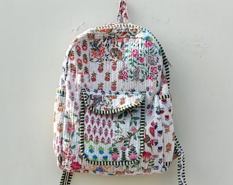 Handmade Cotton Patchwork Backpack: Indian Block Print Boho Bag