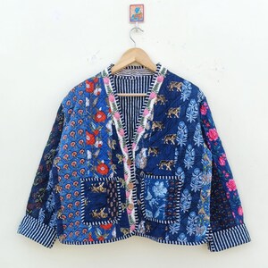 Blue Patchwork Cotton Jacket : Bohemian Quilted Jacket