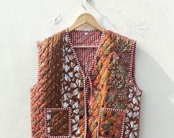 Gilet matelassé en coton fait main : veste indienne en patchwork