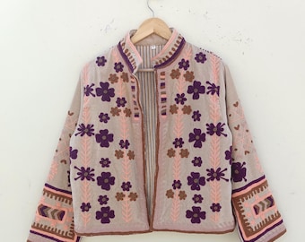 Handmade Indian Velvet Jacket: Floral Embroidered Boho Coat