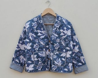 Handgemachte Baumwolle Kimono Jacke: Wende gesteppter Boho Mantel