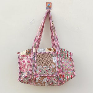 Schöne Beige Patchwork Seesack Indische Handarbeit Baumwolltasche Shopping, Reise, Gym und Yoga Tasche, Gesteppte Tasche Jeden Tag Geschenk für Sie