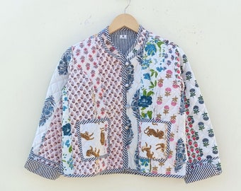 Jaqueta acolchoada de patchwork feita à mão: casaco boho de algodão boho