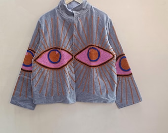 Handmade Indian Velvet Jacket: Embroidered Suzani Boho Coat