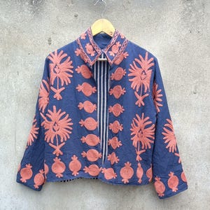 Handmade Suzani Embroidery Cotton Jacket: Indian Boho Coat