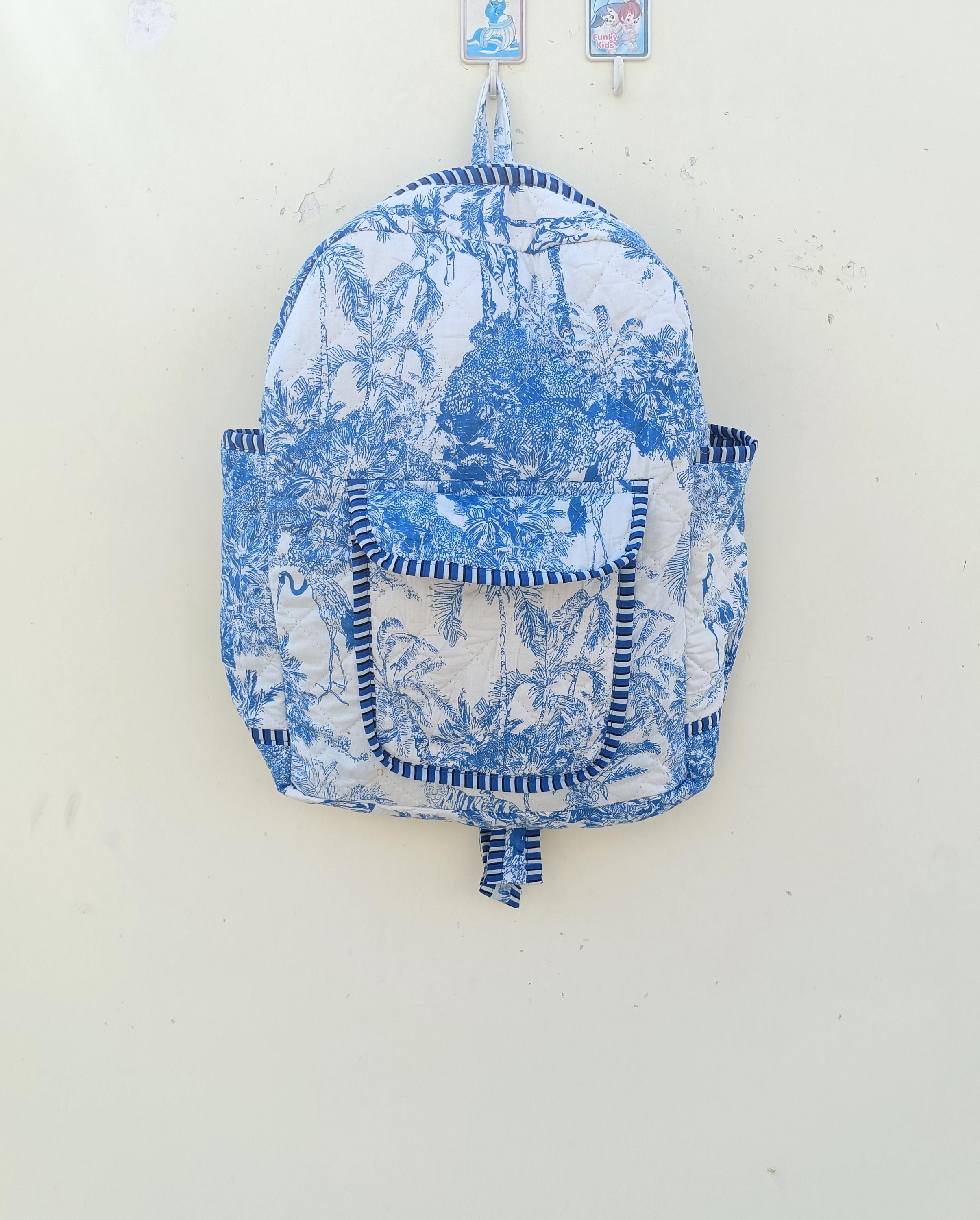Handmade Cotton Quilted Backpack: Block Print Travel 