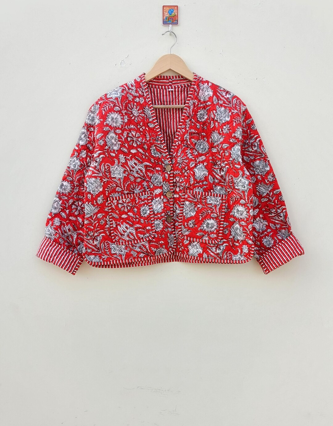 Turquoise Cotton Block Printed Ethnic Jacket ACJ18 main image 1