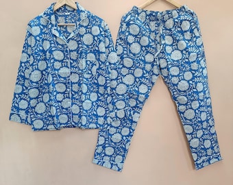 Conjunto de pijama de algodón hecho a mano: pijama floral indio