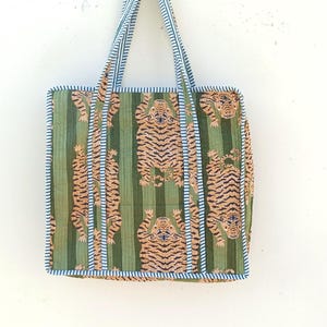 Indian Handmade Tiger Printed Tote Bag Study Grocery Tote Bag Women Shoulder Tote Bag Shopping Tote Bag Travel Tote Bag Gift For Her