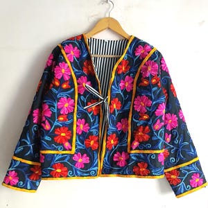 Handmade Suzani Embroidered Cotton Jacket: Boho Women&#39;s Coat