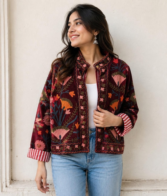 Handmade Velvet Suzani Embroidery Jacket : Velvet TNT Coat