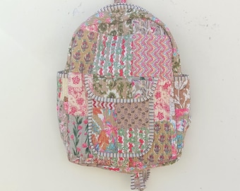 Handmade Cotton Quilted Patchwork Backpack: Indian Boho Travel Bag