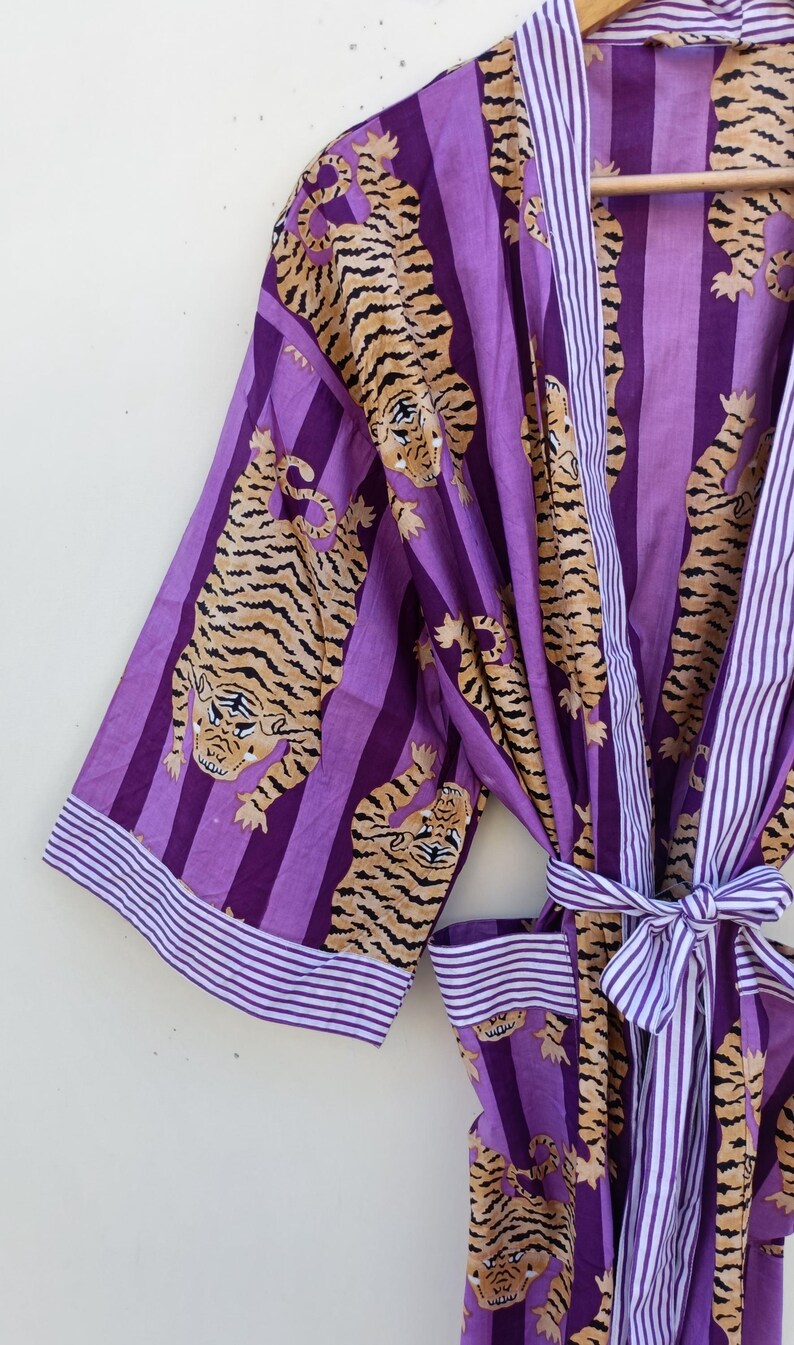 Handmade Cotton Kimono Robe: Tiger Print Quilted Dressing Gown - Etsy