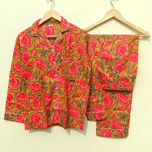 Cotton Handmade Louts Printed Night PJ Sets Long Sleeves Night Suit Women Wear Beautiful Stylish PJ Sets Bridesmaid Gift