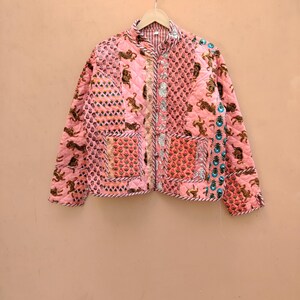 Indian Patchwork Cotton Quilted Jacket; Floral Lightweight Jacket, Boho Stylish Coat Women Wear Jacket Cotton Short Jacket