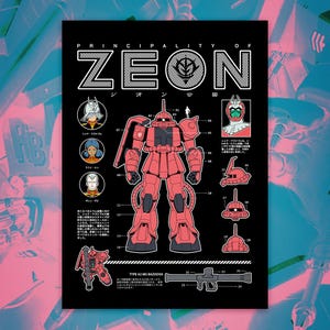 Gunpla Zaku Poster | mecha art, super robot art, red comet, classic anime wall art, zeon poster, mobile suit art, char aznable poster
