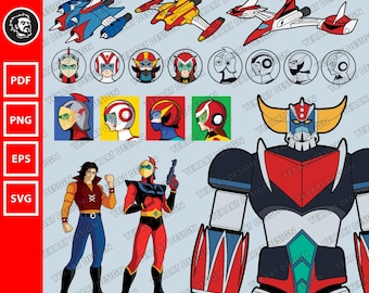 Conjunto de vectores de la familia de robots OVNI: Grendizer, Goldorak, Actarus (descarga digital)