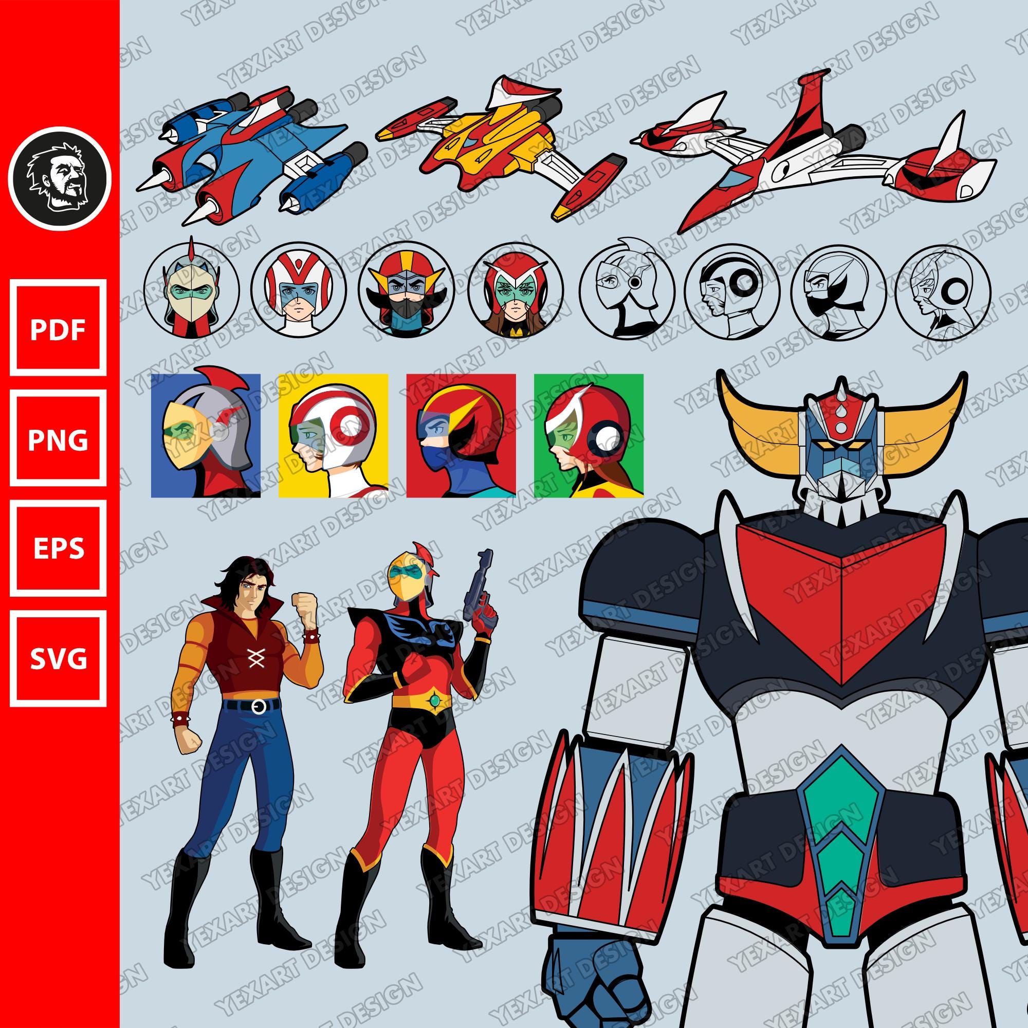 UFO Robot Family Vector Set: Grendizer, Goldorak, Actarus (digital