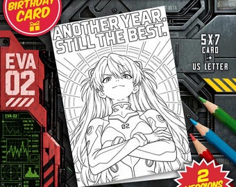 Asuka Langley Birthday Card, Evangelion Printable Greeting Card, Anime Fan Gift (Digital Download)