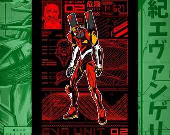 475 Eva Unit 02 Poster | mecha art, super robot art, neon genesis evangelion art, classic anime wall art, eva unit 02 poster, asuka langley