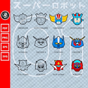 Robot Set01 | super robot svg, vector file, vector mecha svg, ufo robot svg, god sigma svg, gordian eps, png, svg, pdf, digital download