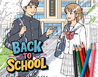 Back to School Anime Digital Coloring Pages | Japanese, anime style outline