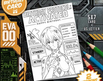 Rei Ayanami Birthday Card, Evangelion Printable Greeting Card, Anime Fan Gift (Digital Download)