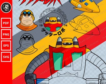 Getter 03 SVG: Getter Robo-vectorontwerp, zwart-wit, kleur (digitale download)