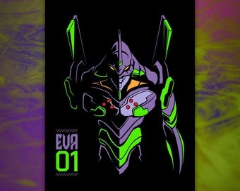 531 Eva 01 Shadow Poster | mecha art, super robot art, neon genesis evangelion art, classic anime wall art, eva unit 01, shinji ikari
