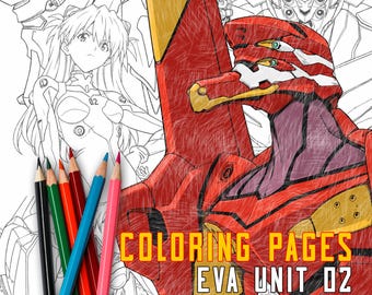 Eva Unit 02 2.0 Coloring Pages, Mecha Robot Asuka Line Art (Digital Download)