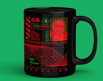 Eva 02 | evangelion coffee, eva unit 02 cup, classic anime, anime breakfast, Asuka Langley anime, neon genesis evangelion ceramic mug