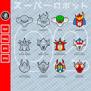 Robot Set02 / kotetsu jeeg in formato SVG, file vettoriale, vettore mecha, zambot 3 in formato SVG, astro robot in formato SVG, acciaio Jeeg eps, PNG, SVG, PDF, download digitale