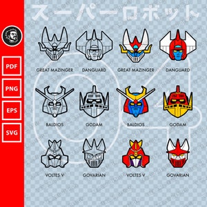 Robot Set04 | super robot svg, vector file, vector mecha, great mazinger svg, danguard svg, baldios eps, png, svg, pdf, digital download