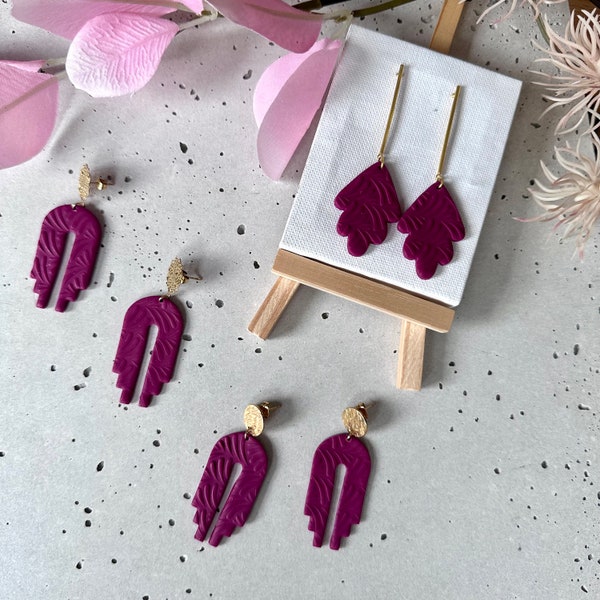 Handmade Clay Earrings, polymer clay earrings, Light pink, original, Handicraf, Purple, grape, pink, cyclamen, Amaranth, fashionable, trendy